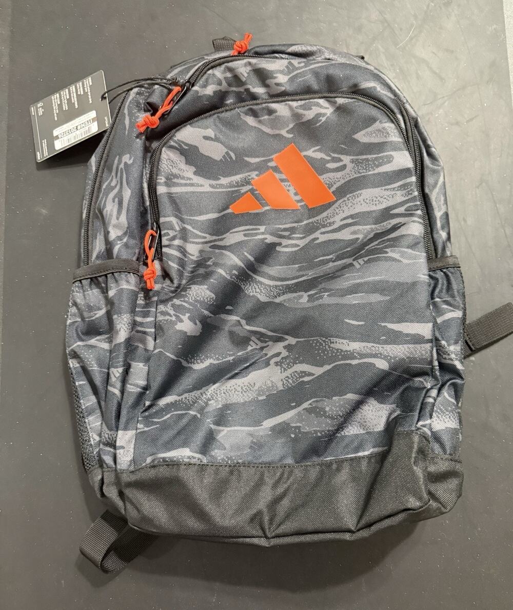 adidas Classic Backpack Camo Black Gray Orange Laptop School Bag NWT